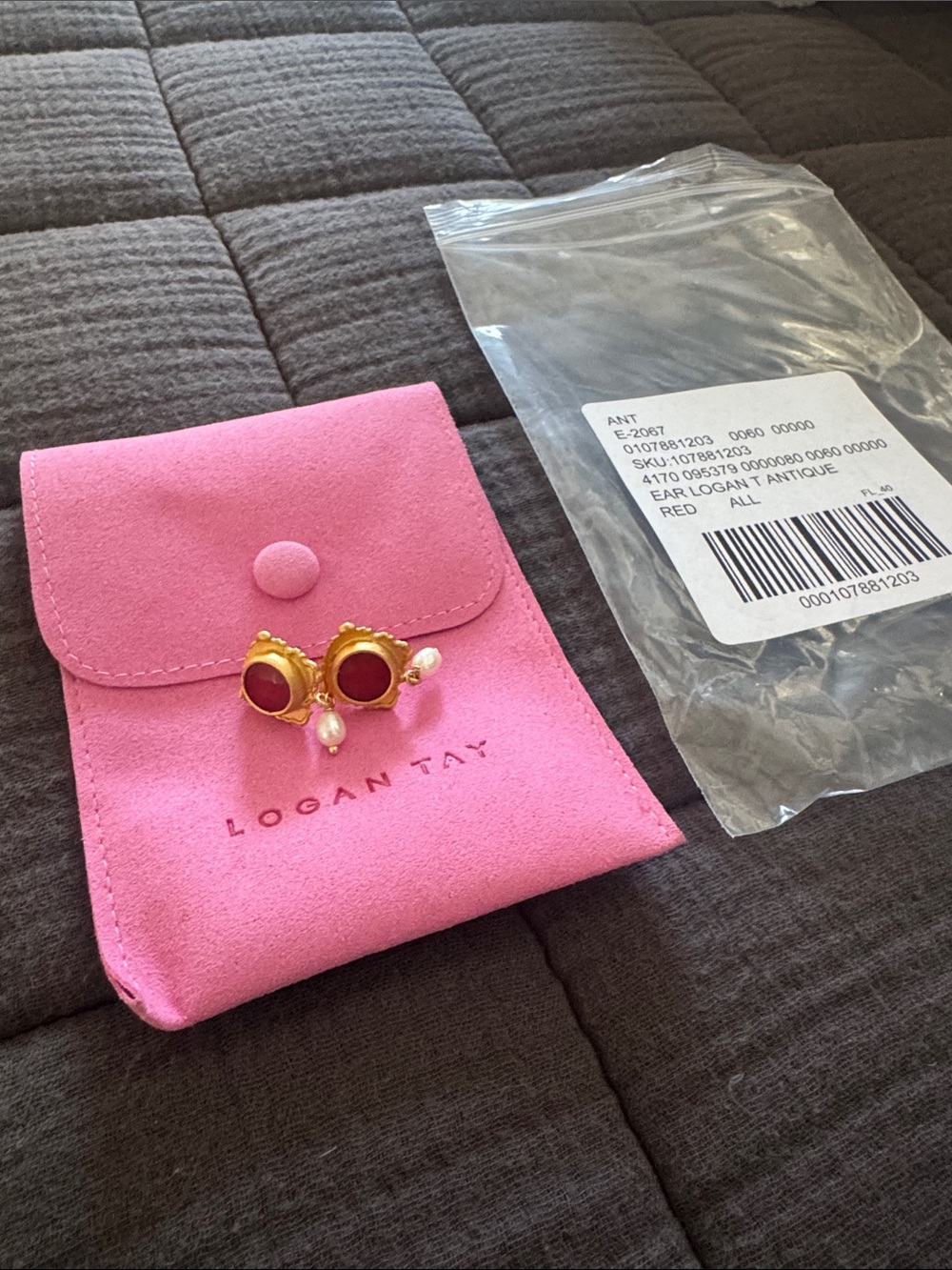Anthropologie Gold & Red Drop Earrings with Pearls